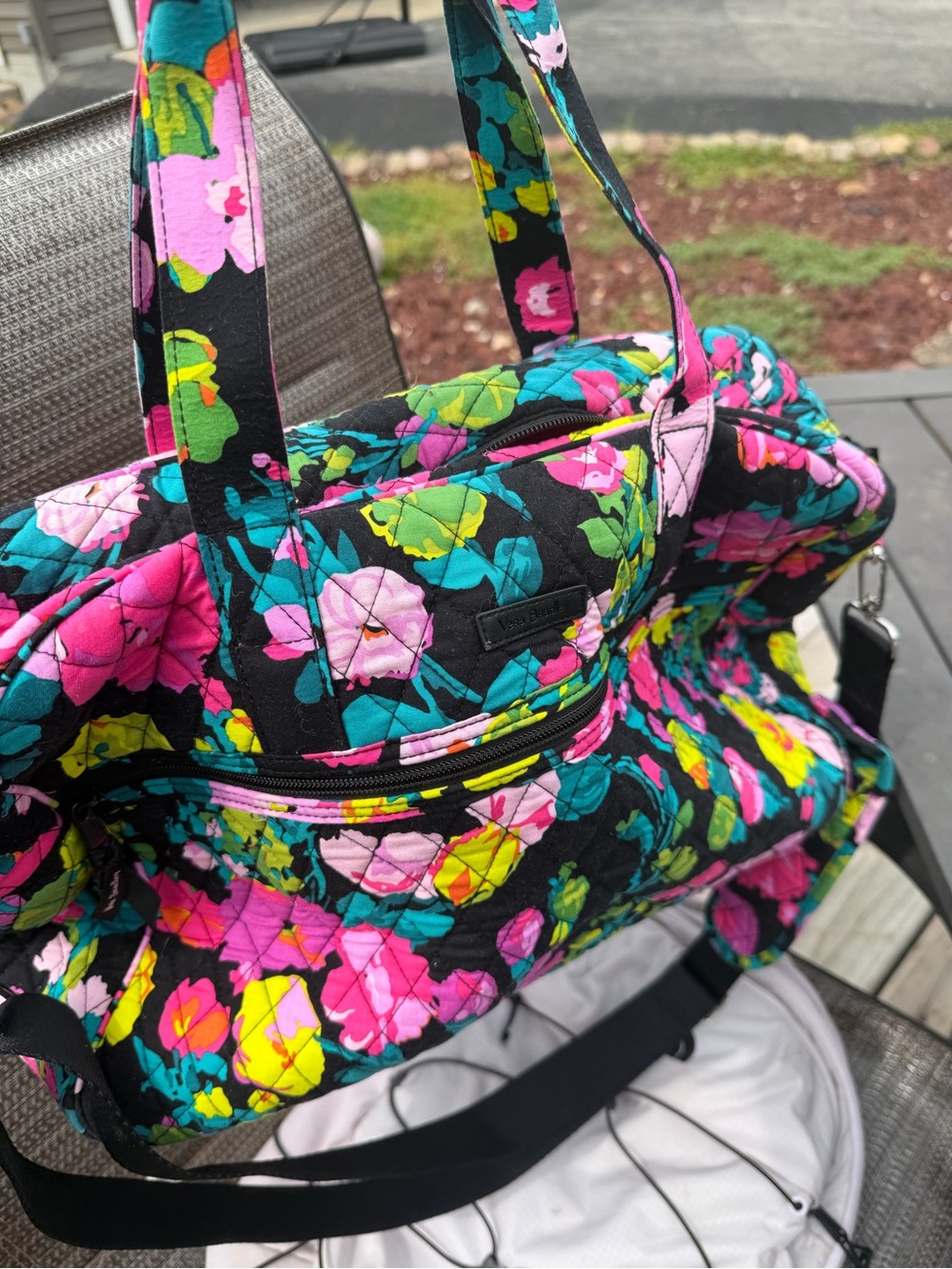 Vera Bradley Quilted Floral Tote in Black with Pink, Teal & Yellow - Picture 2 of 4